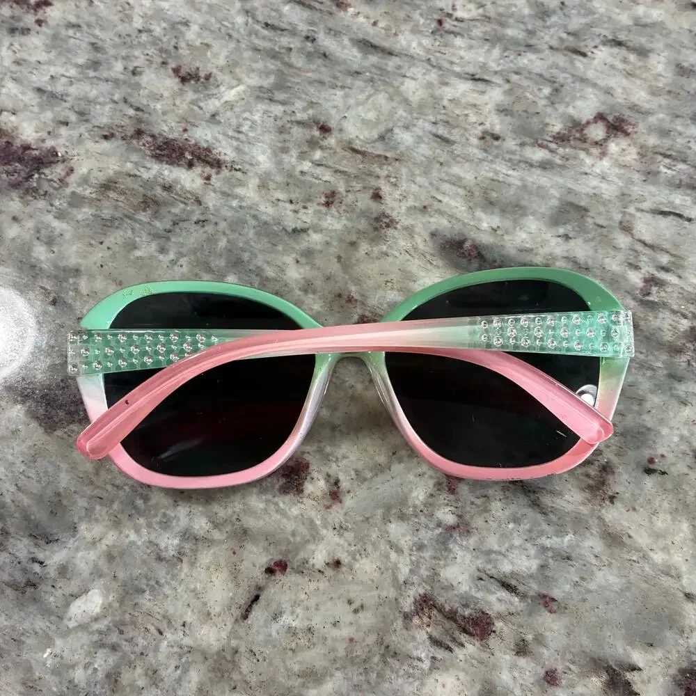 Gymboree Girls Ombre Sunglasses Pink Green Rhinestone 6+
